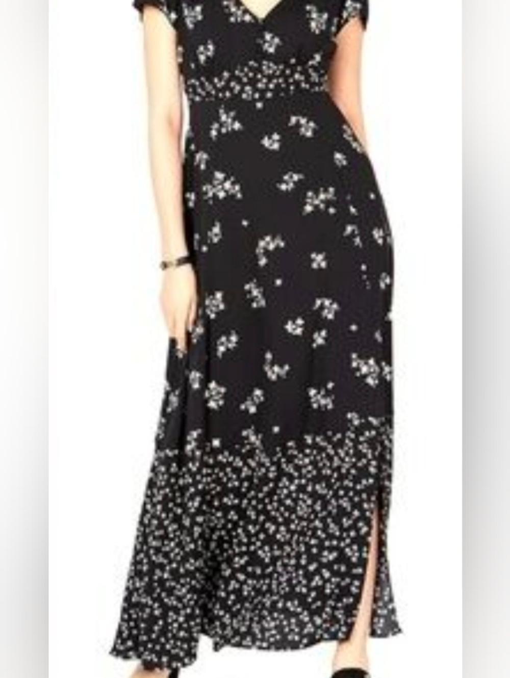 Bar III Black Floral Maxi Dress with White and Yellow Accents